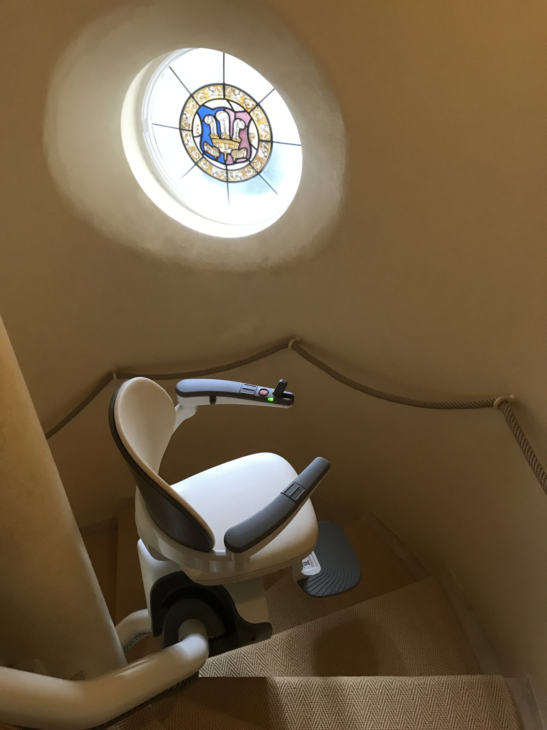 Flow X specialist stairlift on spiral staircase